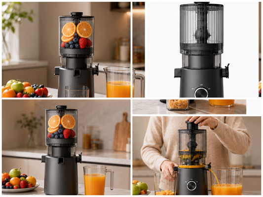 신선한 스마트 HJ303 엑스트라 와이드 저속 착즙기 – 155mm 투입구, 2400ml 호퍼, 200W 콜드 프레스 및 셀프 클리닝 기능으로 신선한 주스를 사랑하는 당신을 위해