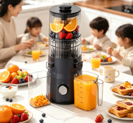 신선한 스마트 HJ103 콤팩트 느린 씹는 주스 머신기 135mm 넓은 찌꺼기, 200W 콜드 프레스 및 작은 부엌을 위한 자가 청소로 공간 절약 디자인
